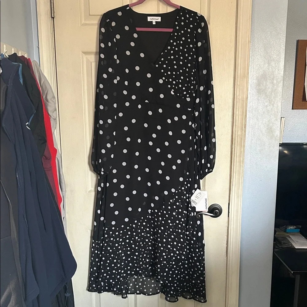 NWT Motherhood maternity mixed dot woven wrap midi dress size large - Picture 2 of 6